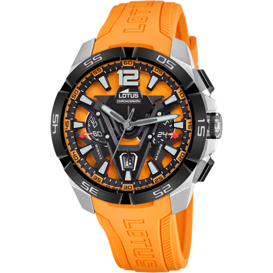 Montre homme Lotus Vortex 18944/3 – cadran orange bracelet plastique – vue de face