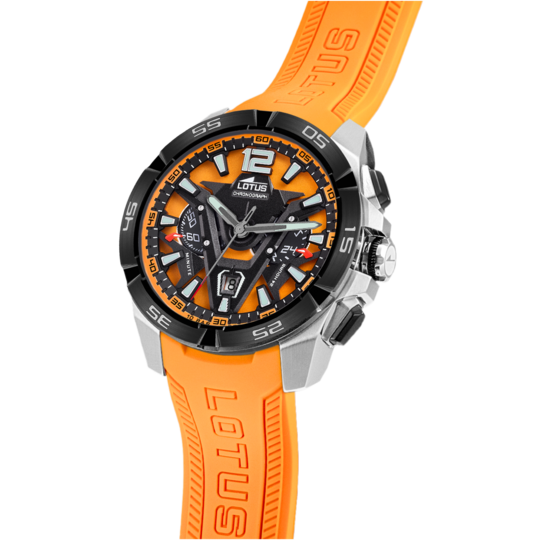 Montre homme Lotus Vortex 18944/3 – cadran orange bracelet plastique – vue de trois-quarts
