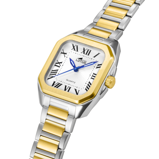 Montre femme Lotus Square Series 18969/1 – cadran blanc bracelet acier – vue de trois-quarts