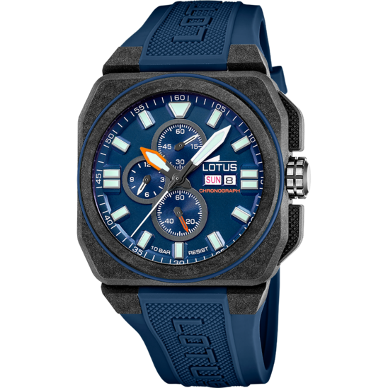 Montre homme Lotus Chrono 18976/3 – cadran bleu bracelet plastique – vue de face
