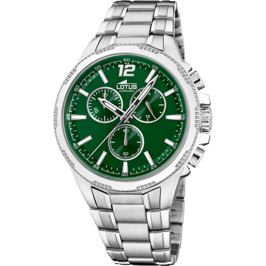 Montre homme Lotus Chrono 18991/3 – cadran vert bracelet acier – vue de face