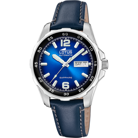 Montre homme Lotus Automatic 18998/2 – cadran bleu bracelet cuir – vue de face