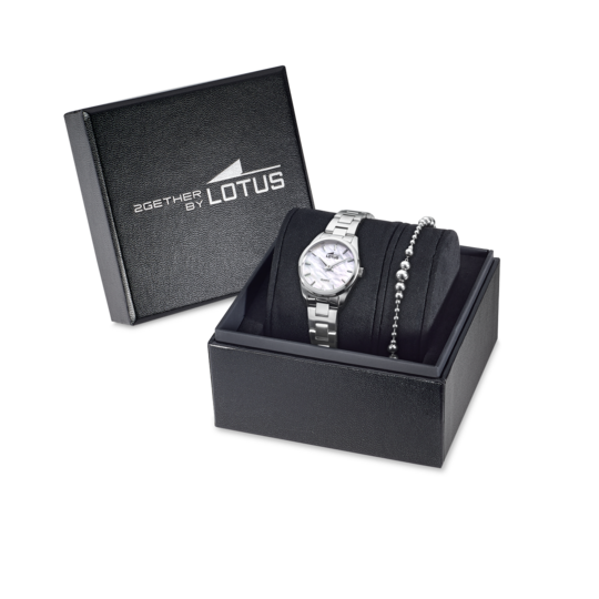 Montre femme Lotus 2Gether 19006/1 – cadran blanc bracelet acier – vue de trois-quarts 2