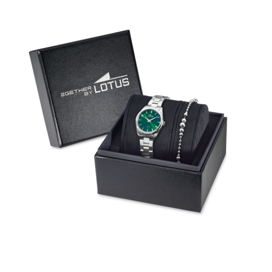 Montre femme Lotus 2Gether 19006/3 – cadran vert foncé bracelet acier – vue de trois-quarts 2