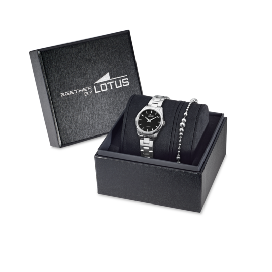 Montre femme Lotus 2Gether 19006/4 – cadran noir bracelet acier – vue de trois-quarts 2