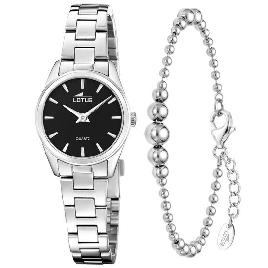 Montre femme Lotus 2Gether 19006/4 – cadran noir bracelet acier – vue de face