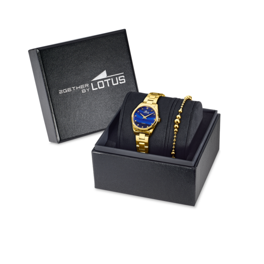 Montre femme Lotus 2Gether 19007/2 – cadran bleu bracelet acier doré – vue de trois-quarts 2