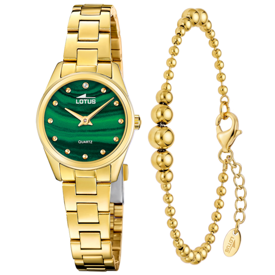 Montre femme Lotus 2Gether 19007/3 – cadran vert bracelet acier doré – vue de face