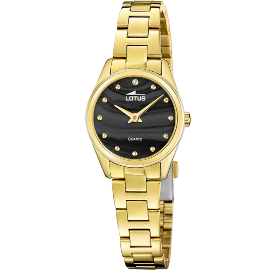 Montre femme Lotus 2Gether 19007/4 – cadran noir bracelet acier doré – vue de face 2