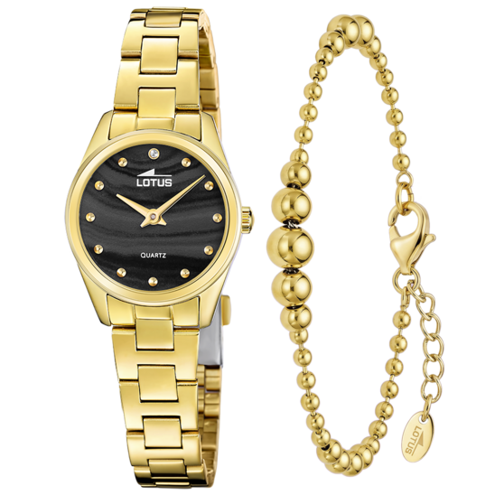 Montre femme Lotus 2Gether 19007/4 – cadran noir bracelet acier doré – vue de face