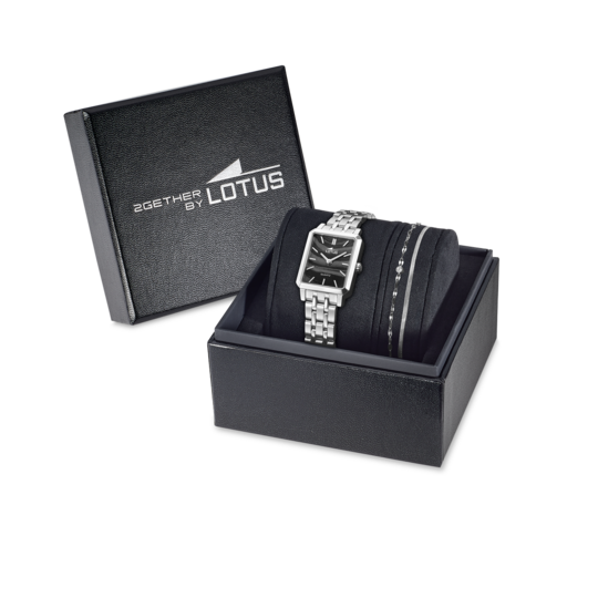 Montre femme Lotus 2Gether 19008/5 – cadran noir bracelet acier – vue de trois-quarts 2