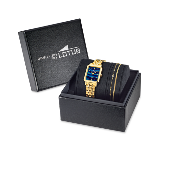 Montre femme Lotus 2Gether 19009/2 – cadran bleu bracelet acier doré – vue de trois-quarts 2