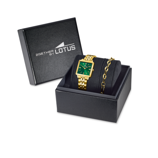 Montre femme Lotus 2Gether 19011/3 – cadran vert bracelet acier doré – vue de trois-quarts 2