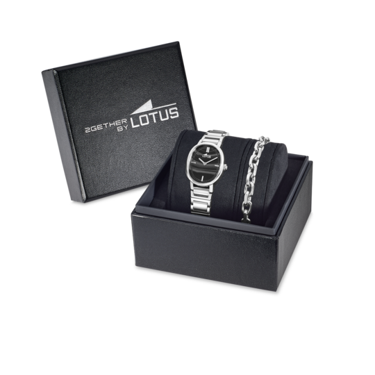 Montre femme Lotus 2Gether 19012/5 – cadran noir bracelet acier – vue de trois-quarts 2
