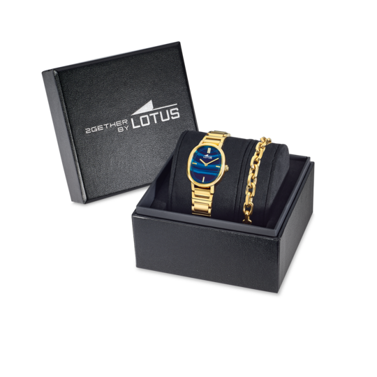Montre femme Lotus 2Gether 19013/3 – cadran bleu bracelet acier doré – vue de trois-quarts 2