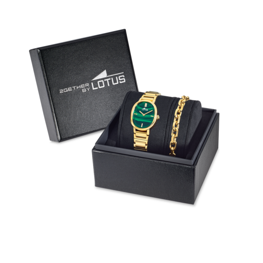 Montre femme Lotus 2Gether 19013/4 – cadran vert bracelet acier doré – vue de trois-quarts 2