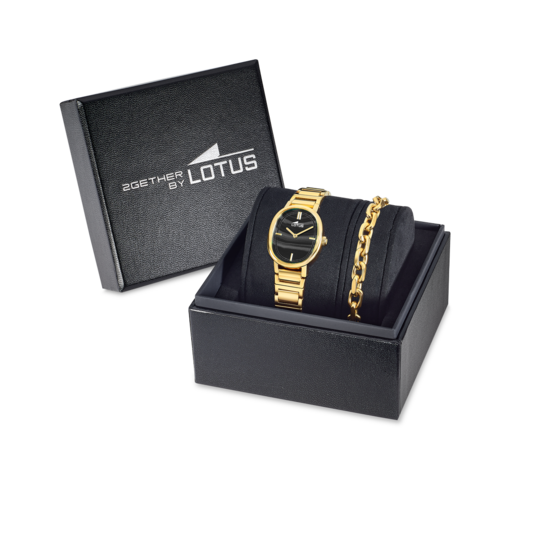 Montre femme Lotus 2Gether 19013/5 – cadran noir bracelet acier doré – vue de trois-quarts 2