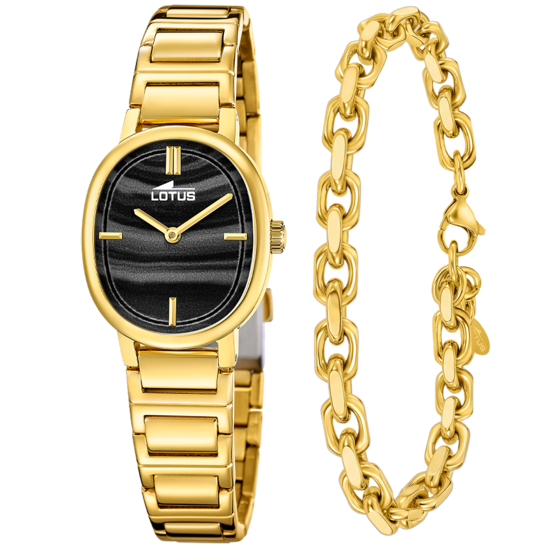 Montre femme Lotus 2Gether 19013/5 – cadran noir bracelet acier doré – vue de face