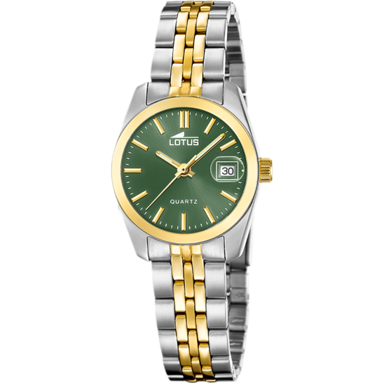 Montre femme Lotus Old Money 19014/5 – cadran vert bracelet acier bicolore – vue de face