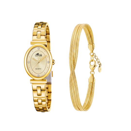 Montre femme Lotus 2Gether 19018/2 – cadran champagne bracelet acier doré – vue de trois-quarts 3