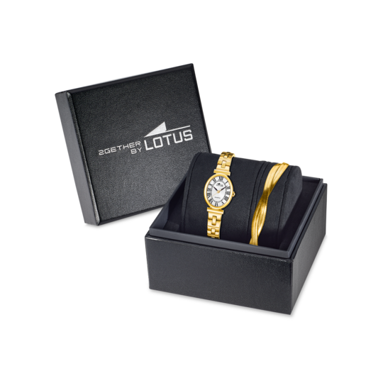 Montre femme Lotus 2Gether 19018/5 – cadran blanc bracelet acier doré – vue de trois-quarts 2