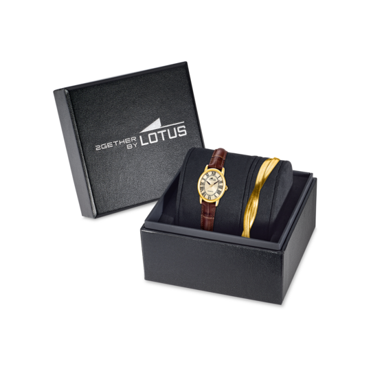Montre femme Lotus 2Gether 19019/2 – cadran champagne bracelet cuir – vue de trois-quarts 2
