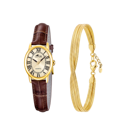 Montre femme Lotus 2Gether 19019/2 – cadran champagne bracelet cuir – vue de trois-quarts 4
