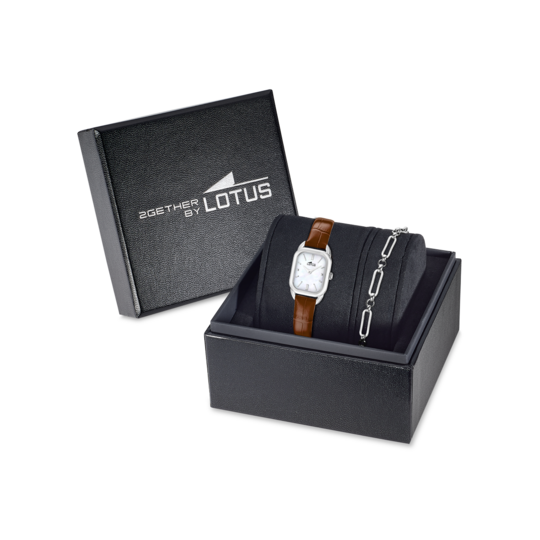 Montre femme Lotus 2Gether 19040/2 – cadran blanc bracelet cuir – vue de trois-quarts 2