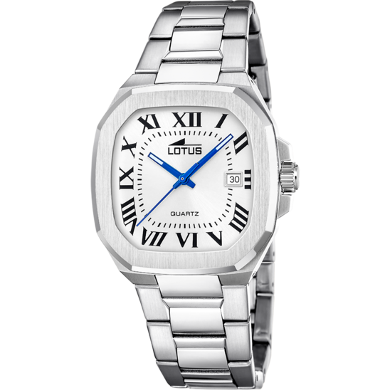 Montre homme Lotus Square Series 19047/1 – cadran blanc bracelet acier – vue de face