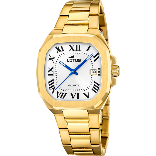 Montre homme Lotus Square Series 19049/1 – cadran argenté bracelet acier doré – vue de face