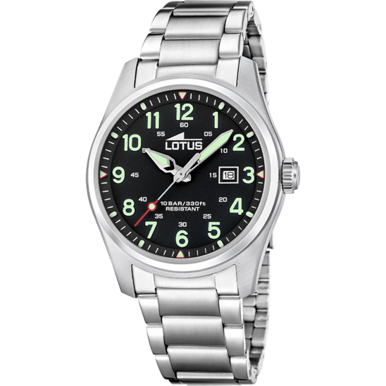 Montre homme Lotus Minimalist For Him 19054/4 – cadran noir bracelet acier – vue de face