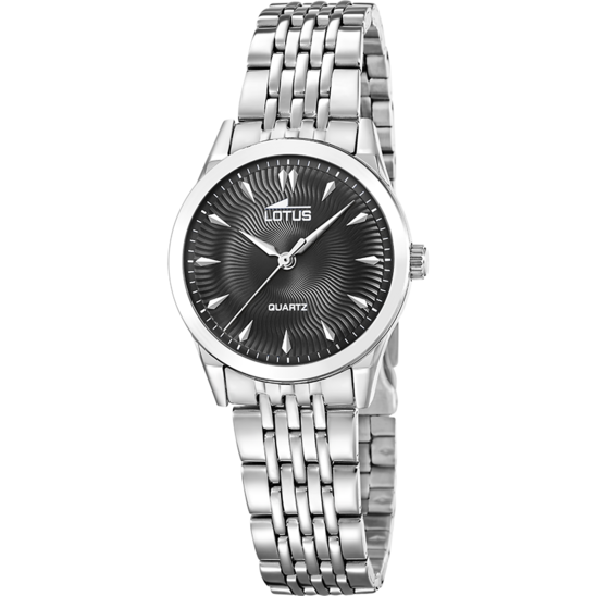 Montre femme Lotus Classic Steel 19058/6 – cadran noir bracelet acier – vue de face