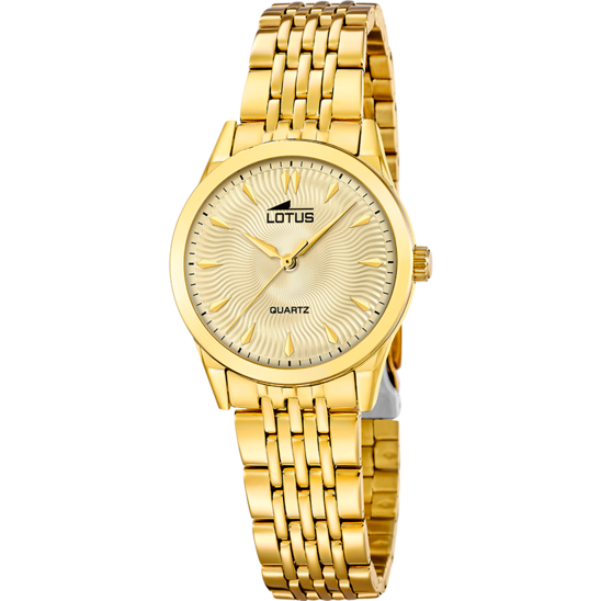 Montre femme Lotus Classic Steel 19059/2 – cadran doré bracelet acier – vue de face