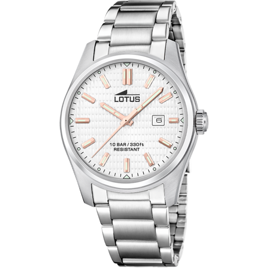 Montre homme Lotus Classic Steel 19060/1 – cadran blanc bracelet acier – vue de face