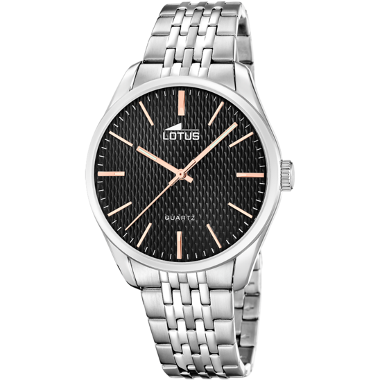 Montre homme Lotus Minimalist For Him 19064/4 – cadran noir bracelet acier – vue de face