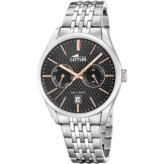 Montre homme Lotus Multifunction 19072/4 – cadran noir bracelet acier – vue de face