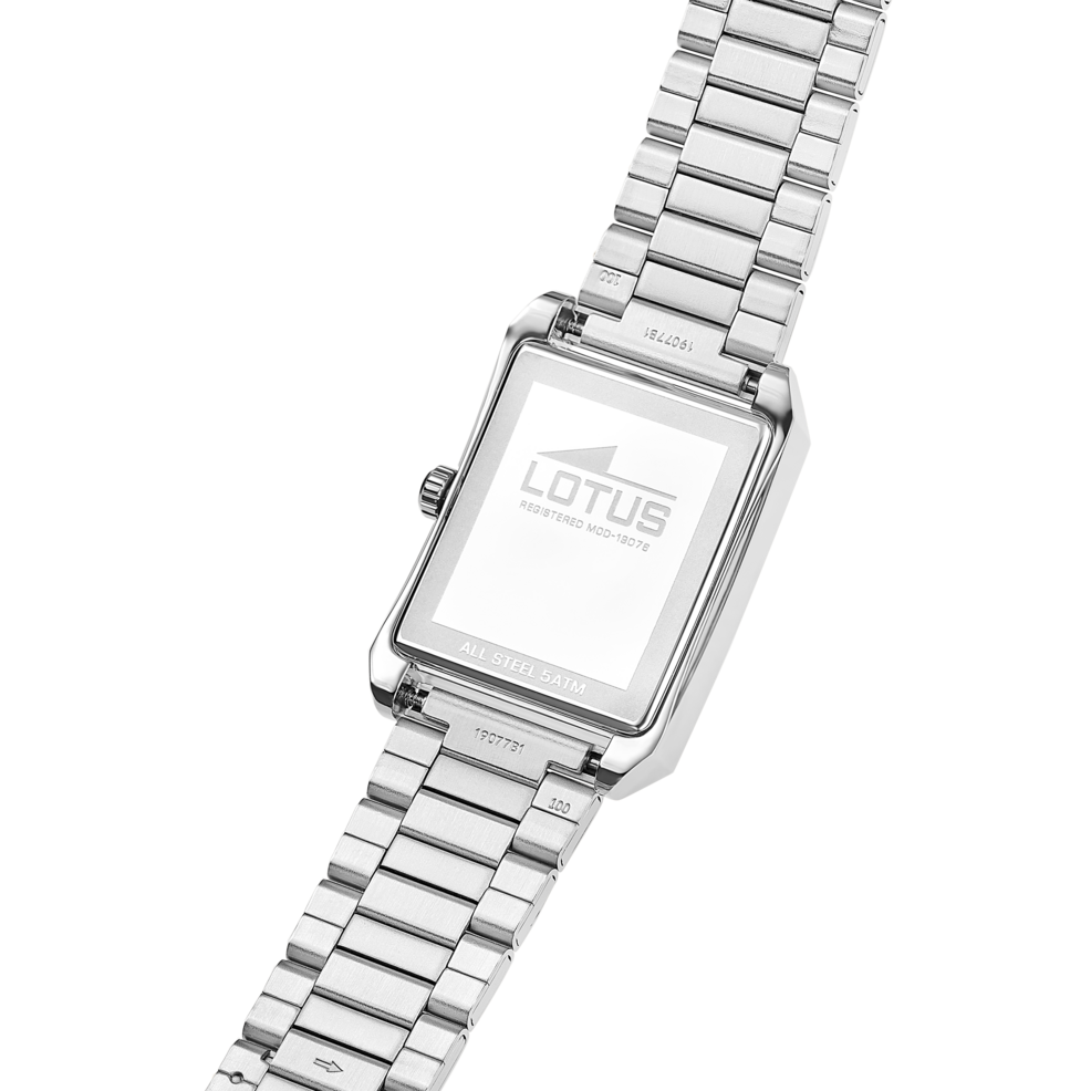Montre homme Lotus Square Series 19076/2 – cadran blanc bracelet acier – vue de trois-quarts 2