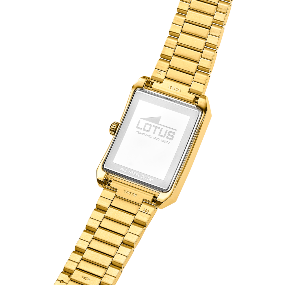 Montre homme Lotus Square Series 19077/2 – cadran doré bracelet acier – vue de trois-quarts 2