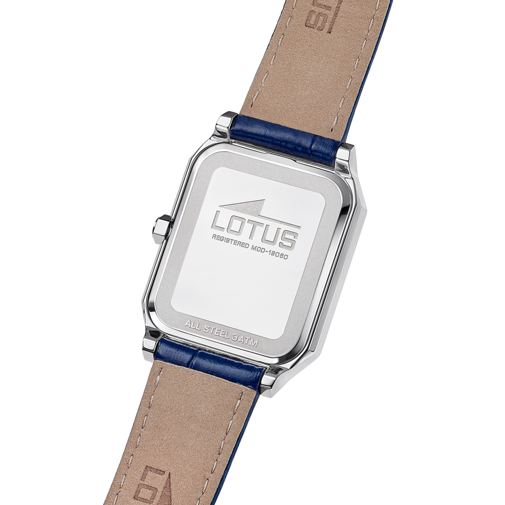 Montre homme Lotus Square Series 19080/2 – cadran bleu bracelet cuir – vue de trois-quarts 2
