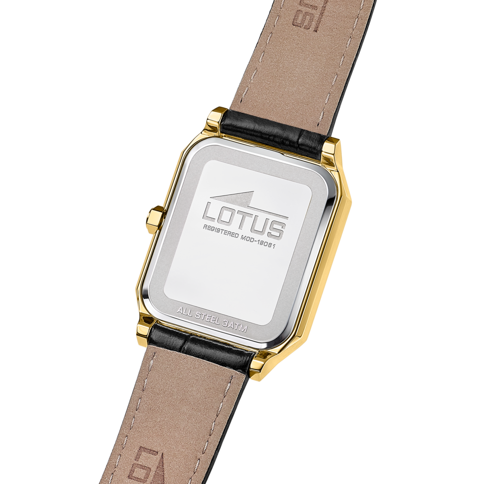 Montre homme Lotus Square Series 19081/3 – cadran doré bracelet cuir – vue de trois-quarts 2