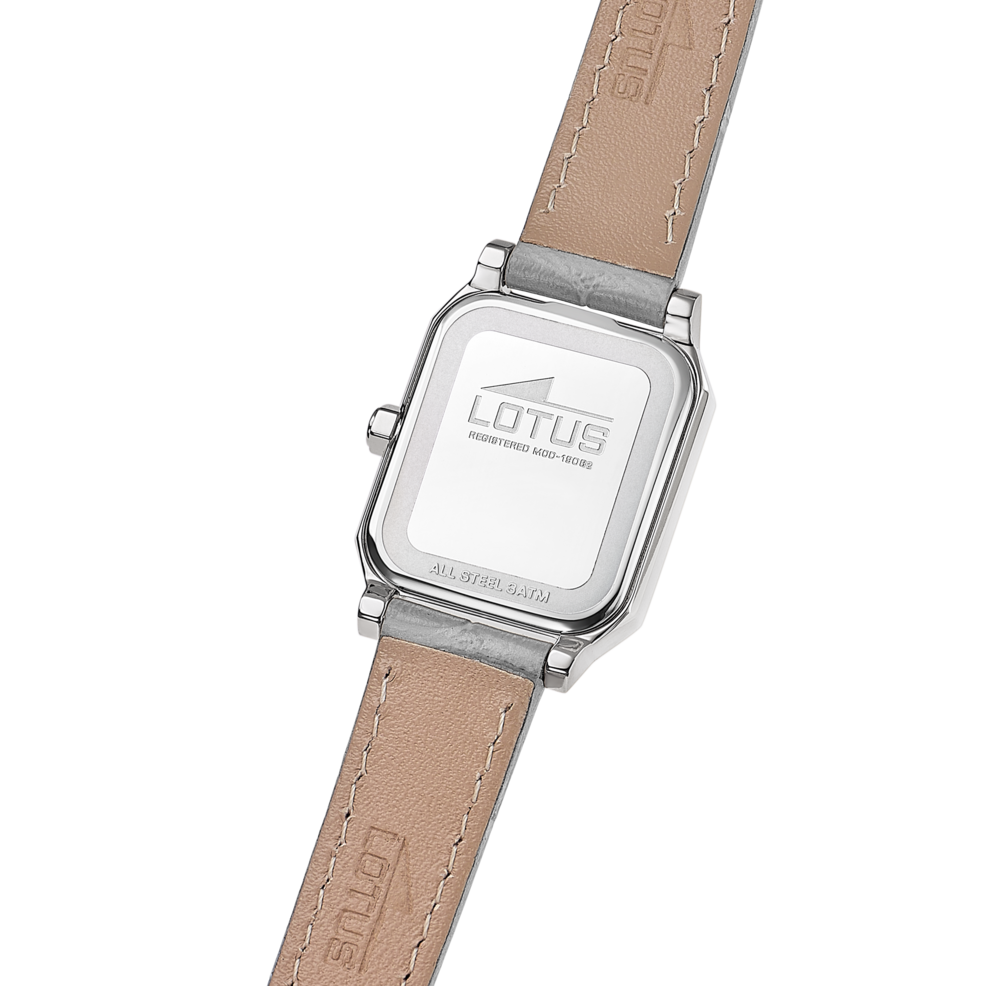 Montre femme Lotus Square Series 19082/2 – cadran nacré bracelet cuir – vue de trois-quarts 2