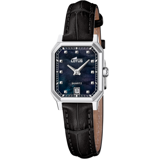Montre femme Lotus Square Series 19082/3 – cadran noir bracelet cuir – vue de face