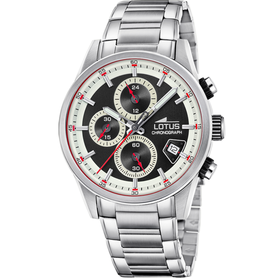 Montre homme Lotus Pulse 19084/1 – cadran noir bracelet acier – vue de face