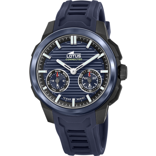 Montre connectée homme Lotus Connected 19092/2 – cadran bleu bracelet silicone – vue de face