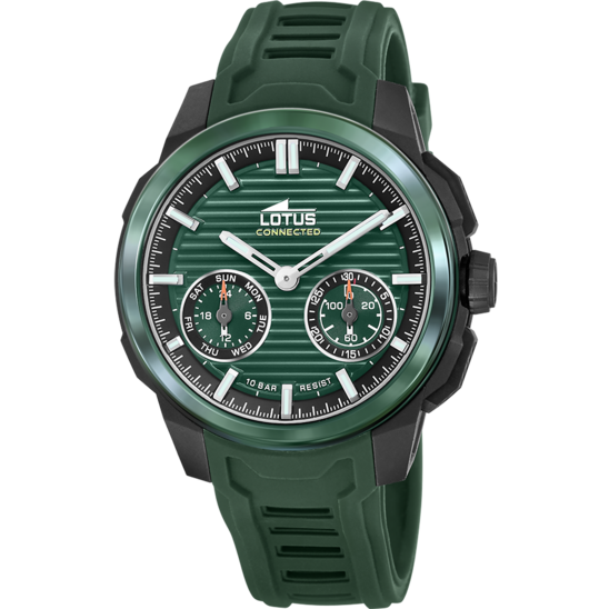 Montre connectée homme Lotus Connected 19092/3 – cadran vert bracelet silicone – vue de face