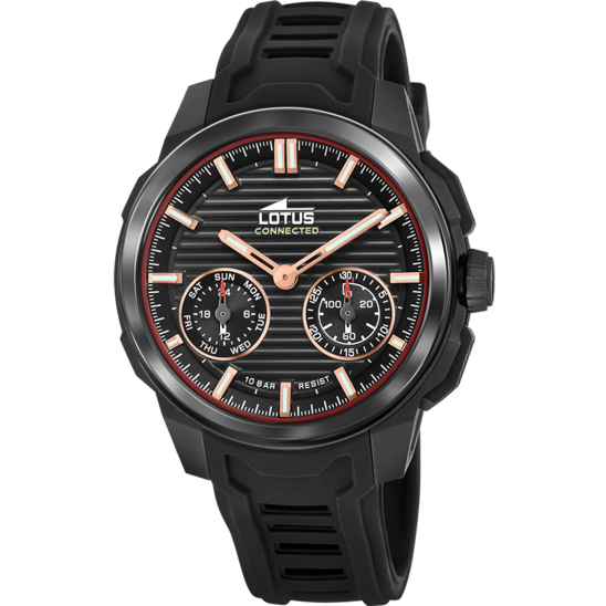 Montre connectée homme Lotus Connected 19092/4 – cadran noir bracelet silicone – vue de face