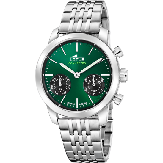 Montre connectée homme Lotus Connected 19093/1 – cadran vert bracelet acier – vue de face
