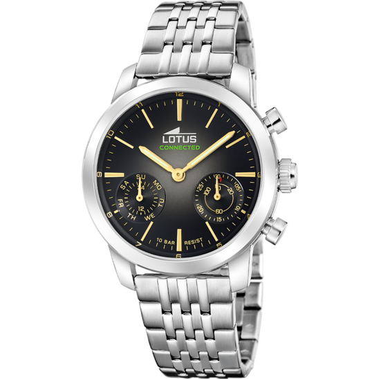 Montre connectée homme Lotus Connected 19093/2 – cadran noir bracelet acier – vue de face