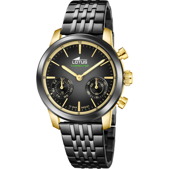 Montre connectée homme Lotus Connected 19095/2 – cadran noir bracelet acier – vue de face