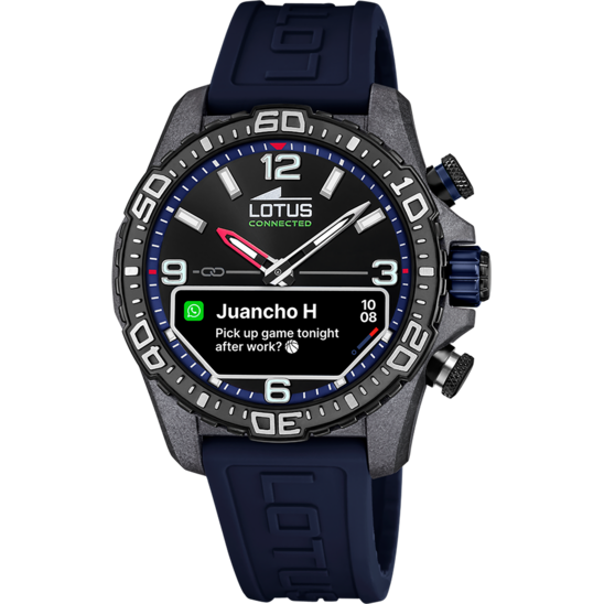 Montre connectée homme Lotus Connected 20000/1 – cadran bleu marine bracelet souple – vue de face
